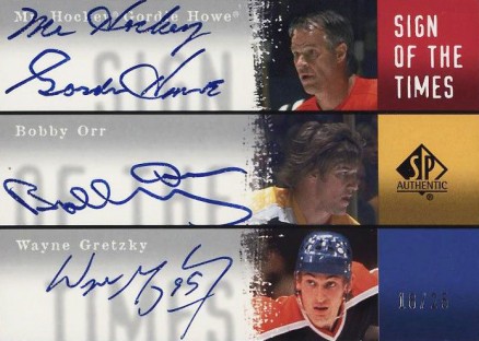 2000 SP Authentic Sign of the Times Triple Gretzky/Howe/Orr #HOG Hockey Card